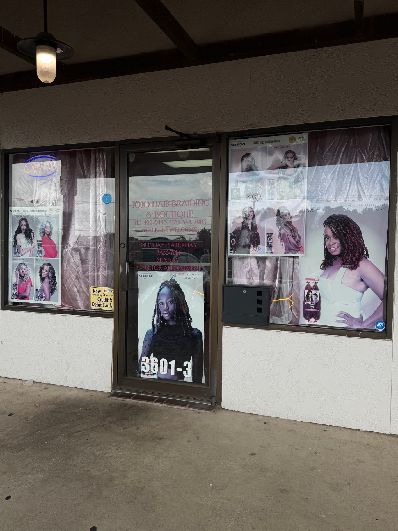 JoJo Hair Braiding storefront at 3601-3 E 29th St, Bryan TX